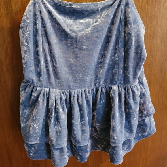 NWOT American Eagle Blue Velvet Tiered Babydoll Top M - Picture 4 of 7